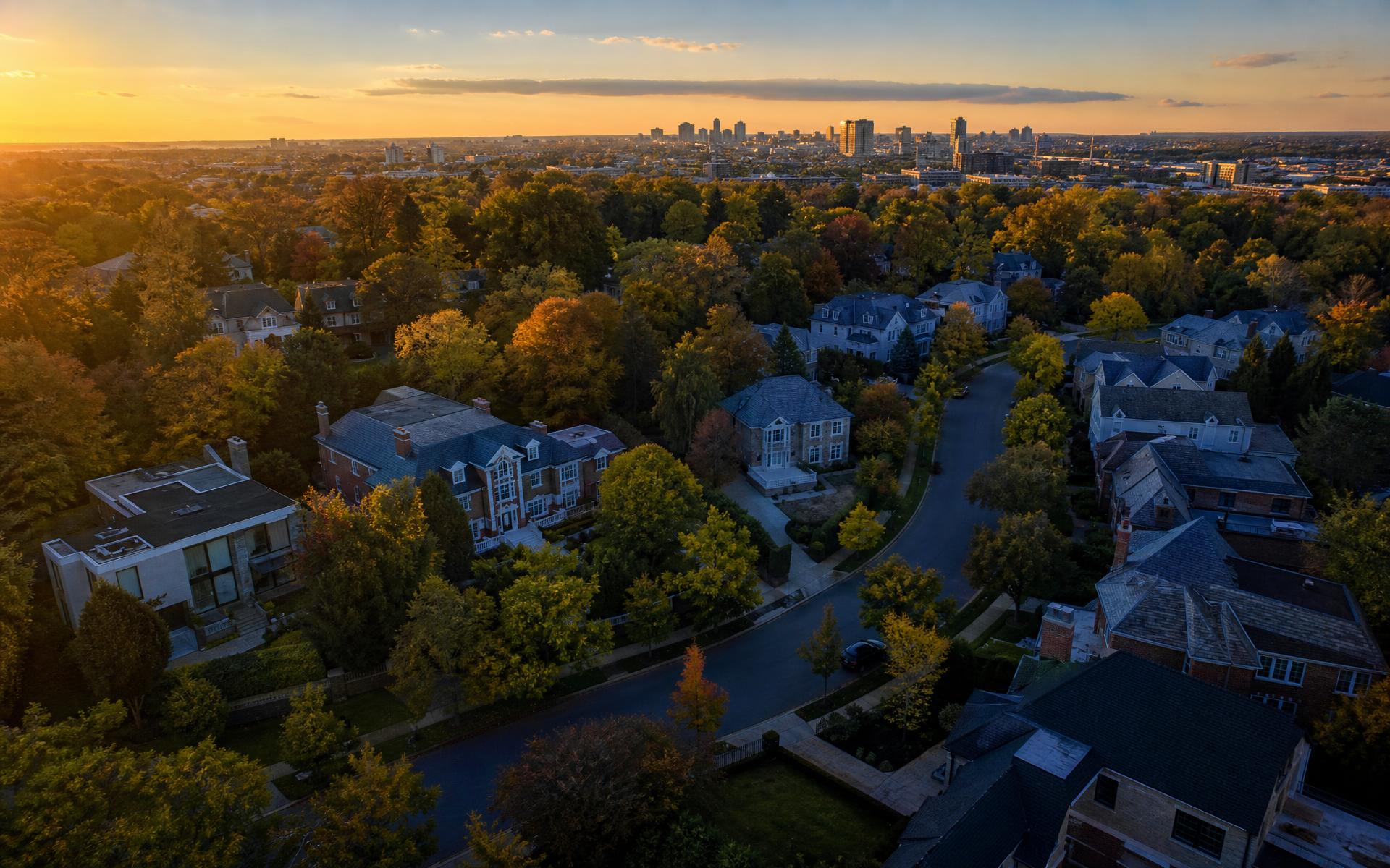 Newark neighborhood at golden hour